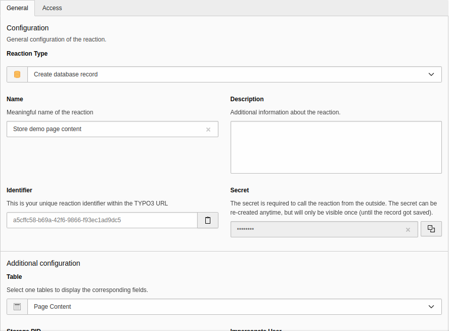 Backend form to create a new database record