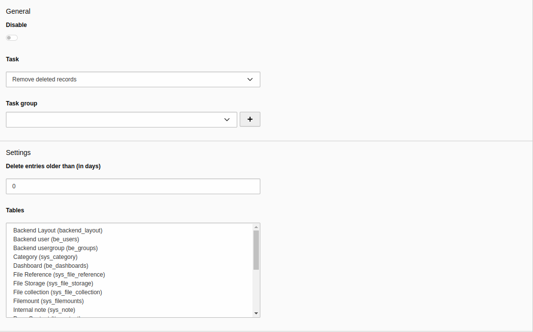 Configuration of the scheduler task