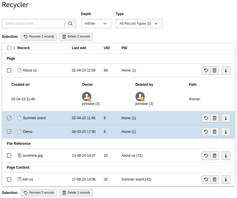 Recycler backend module