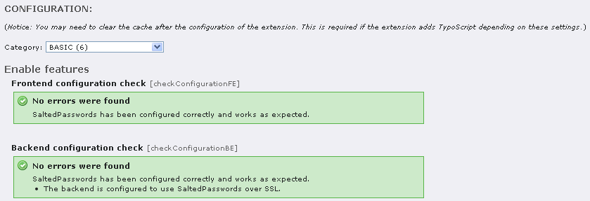 Extension configuration check