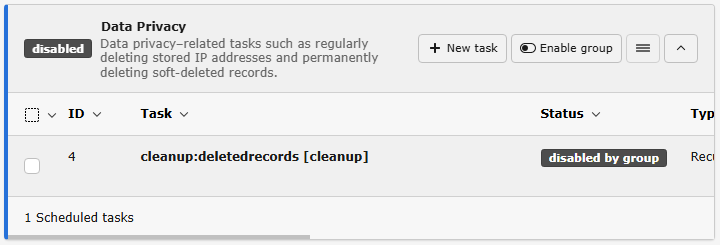 Screenshot a disabled task group, all tasks are marked as disabled by group