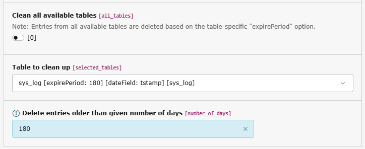 Table Garbage Collection task configuration