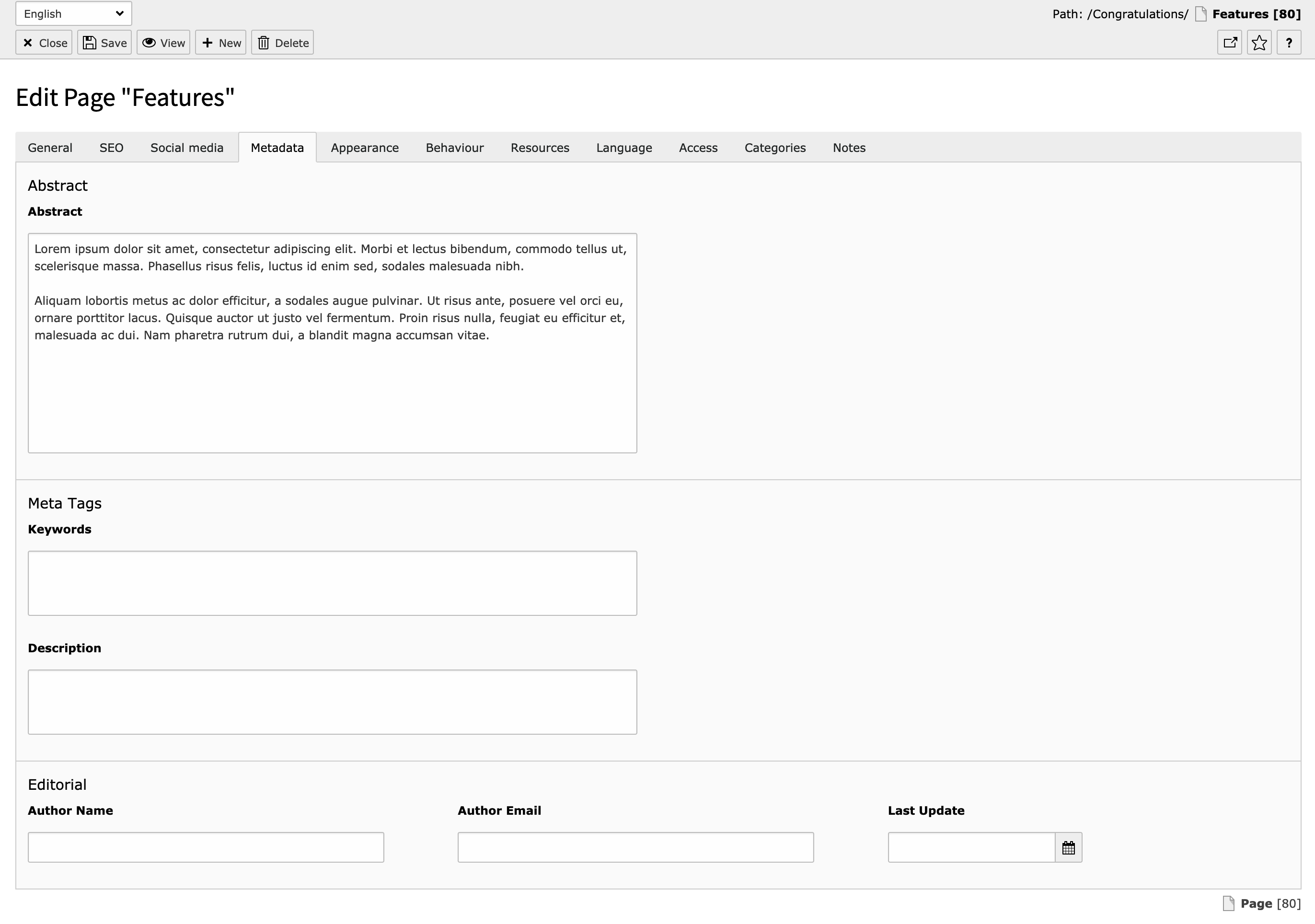 Metadata Tab in the TYPO3 Backend