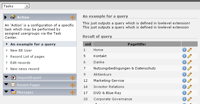 SQL query action