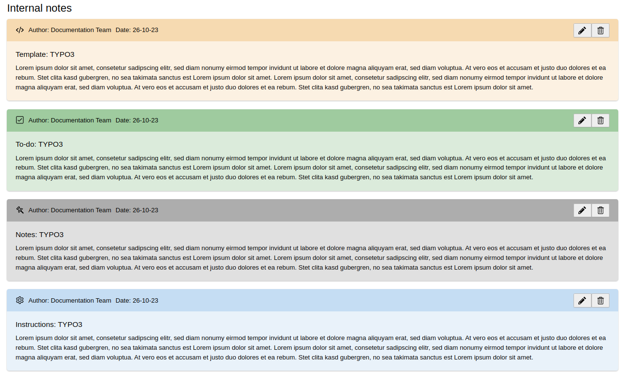 Different internal note categories
