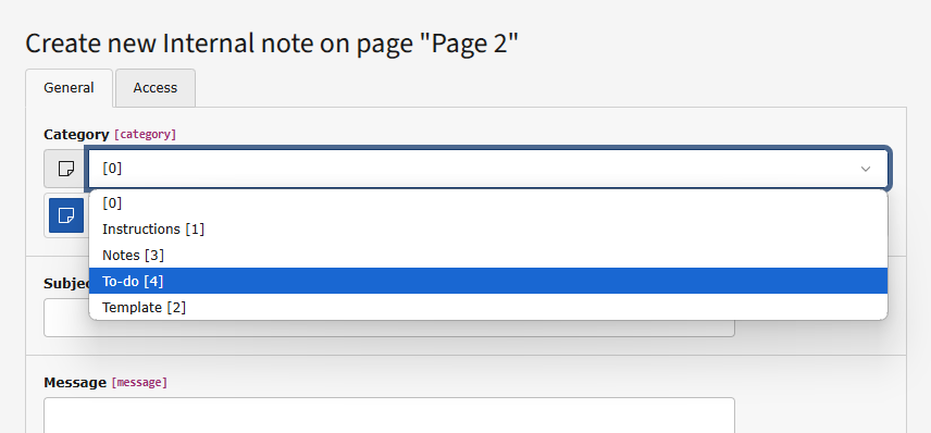 Creating a new internal note