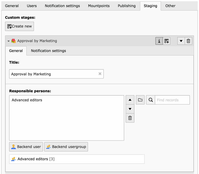 The Staging tab of a custom workspace