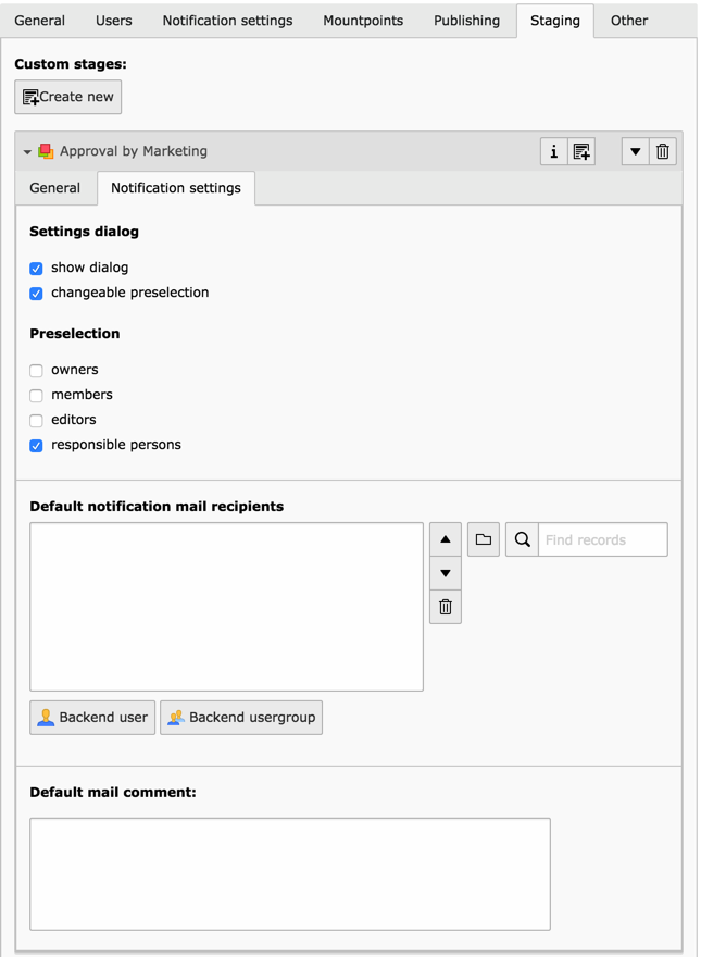 The Staging tab of a custom workspace