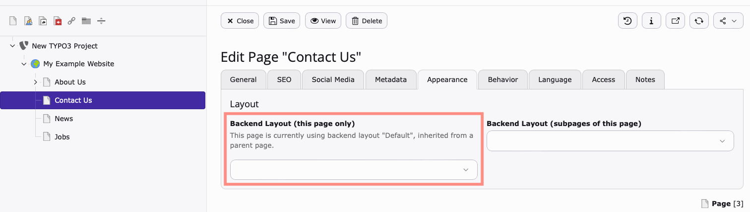 Screenshot of the Page Properties Appearance Tab