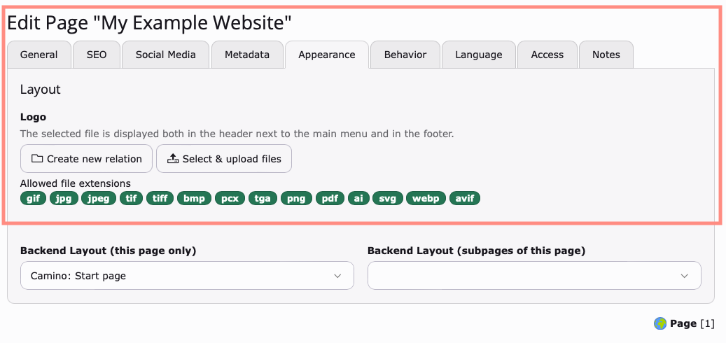 Screenshot of the logo appearance tab