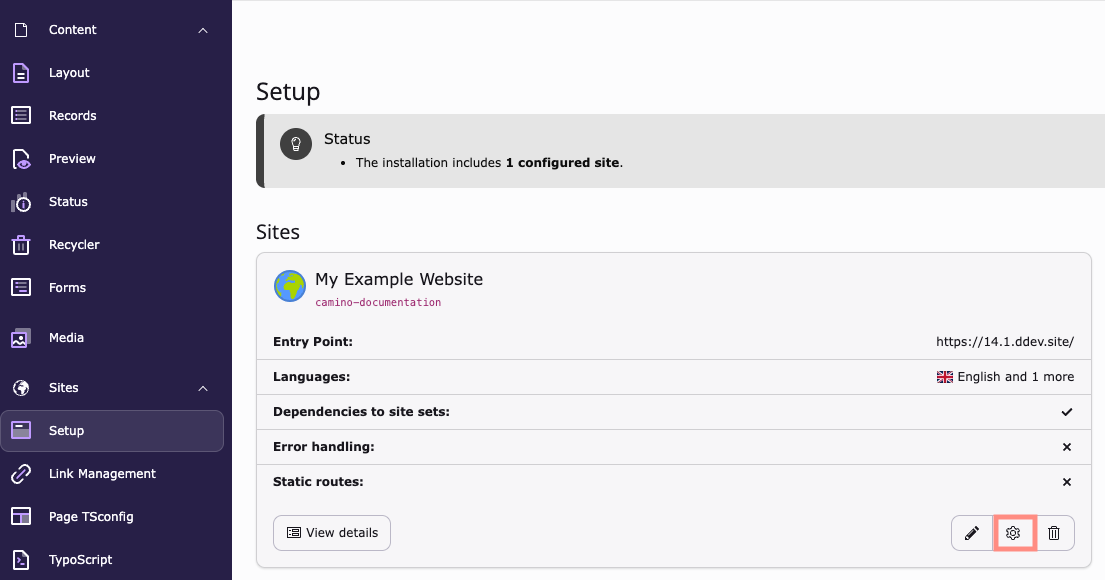 Screenshot of the Site settings module