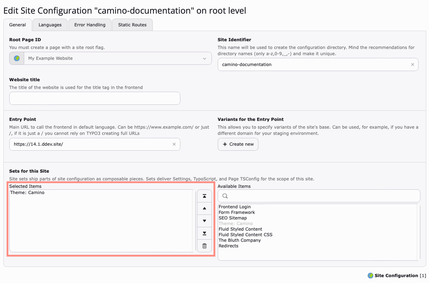 Screenshot of the Site Configuration > General tab