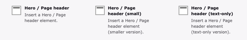 Screenshot of the Page Header content elements