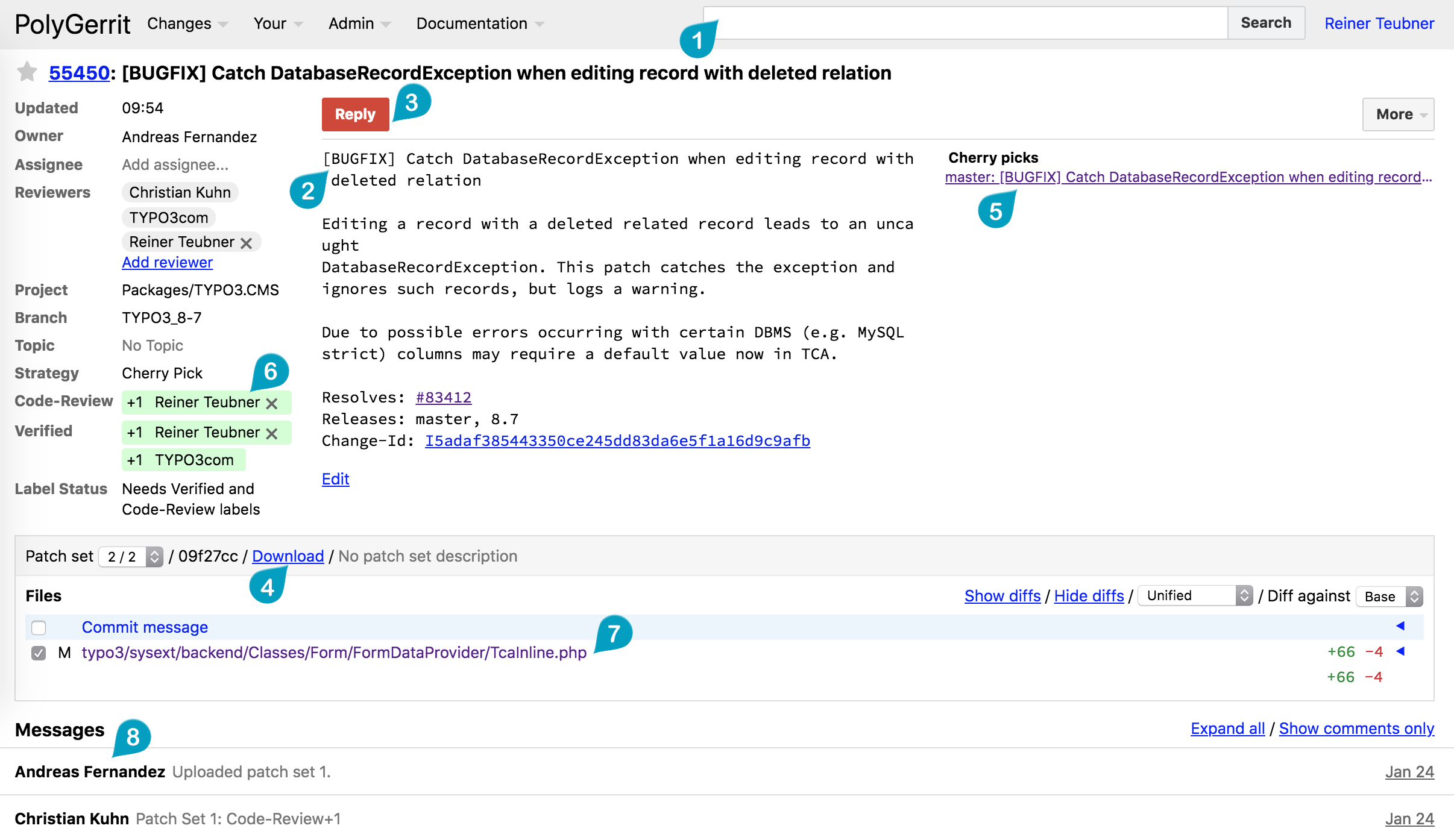 Screenshot of a code review on Gerrit