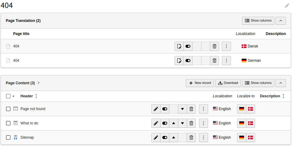 Content elements with localize links