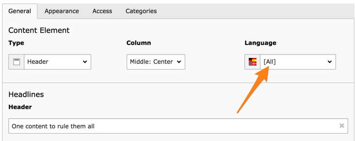 Content element in "All" language