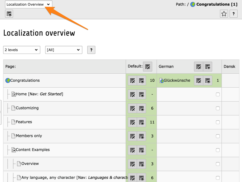 Localization Overview in "Content > Info" module