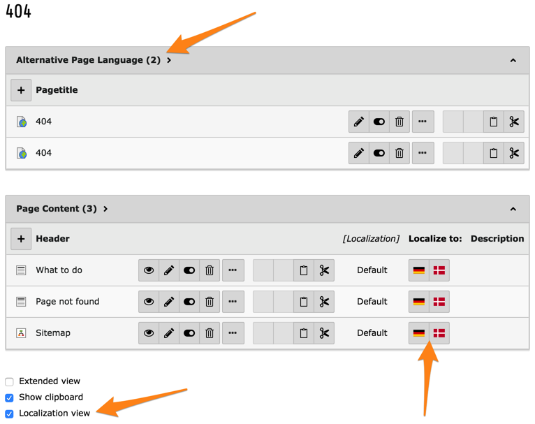 Content elements with localize links