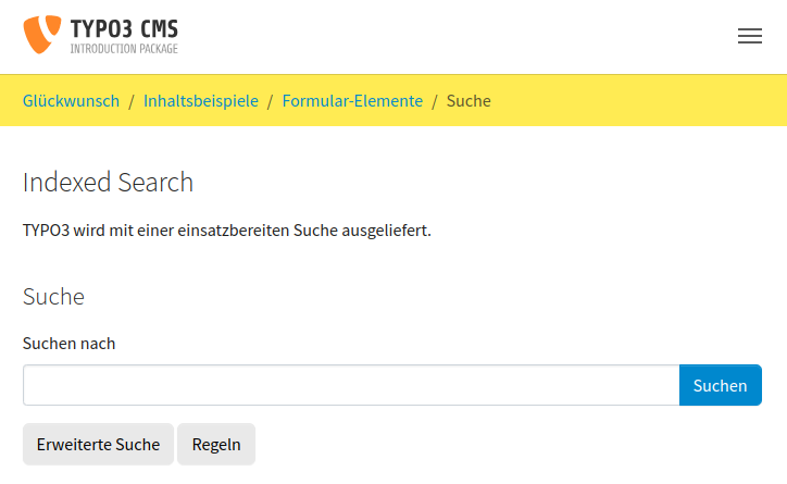 Output from the Indexed Search plugin in German