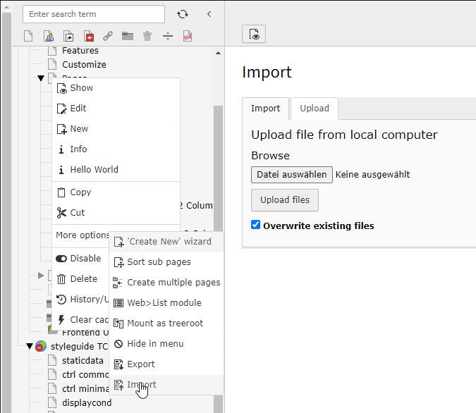 Upload the export data