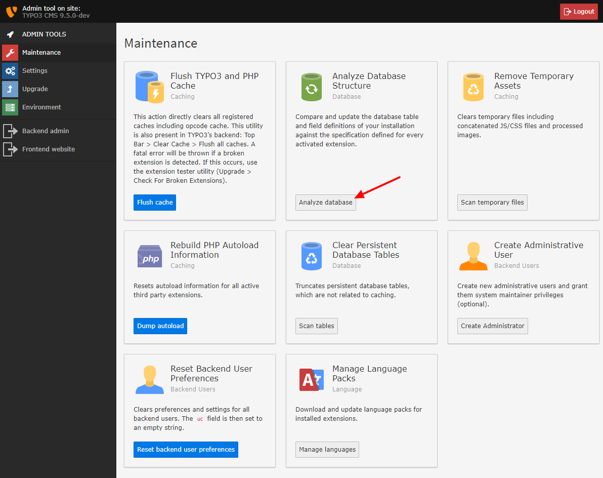 The Database Analyzer before analyzing the database.