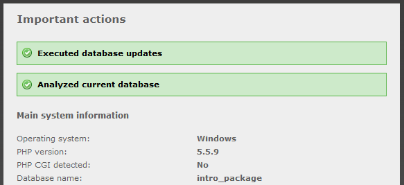 The Database Analyzer after successfully updating all table and field definitions.