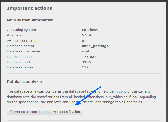 The Database Analyzer before analyzing the database.