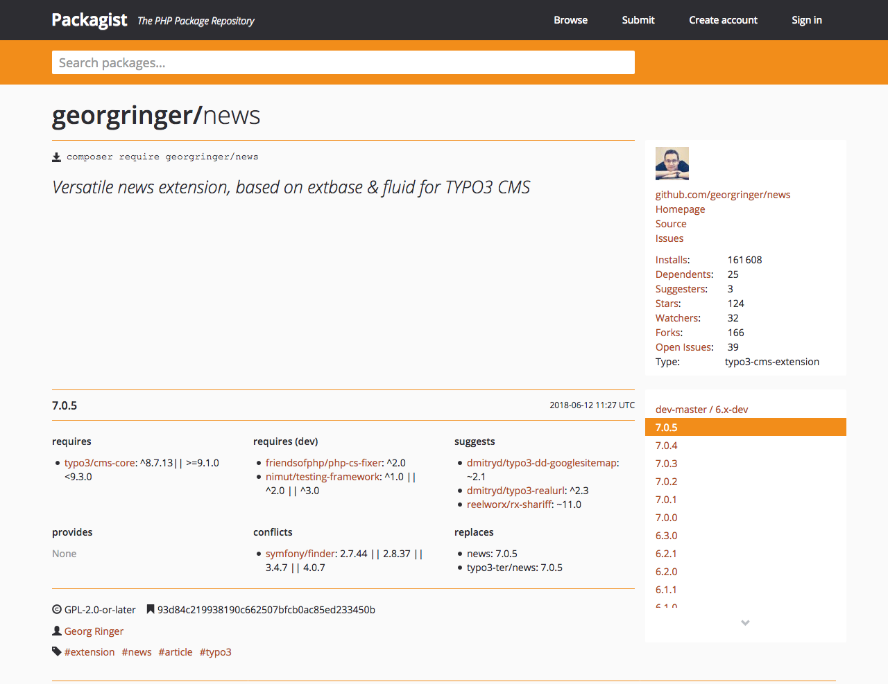 packagist screen shot