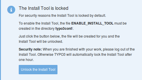 Screen to enable the Install Tool