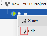 TYPO3 page menu display the option to Edit the properties.