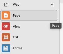TYPO3 sidebar menu displays four options: Page (highlighted), View, List, and Forms, each with corresponding icons.
