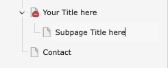 TYPO3 Pagetree with a main and a nested page showing how to edit a page title directly in the page tree