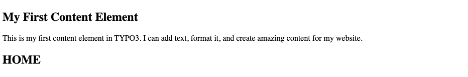 The frontend of the TYPO3 website displaying the newly added content element.