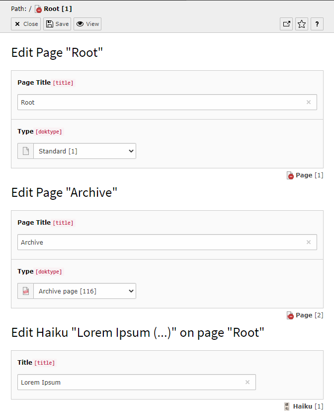 The restricted form for editing a page