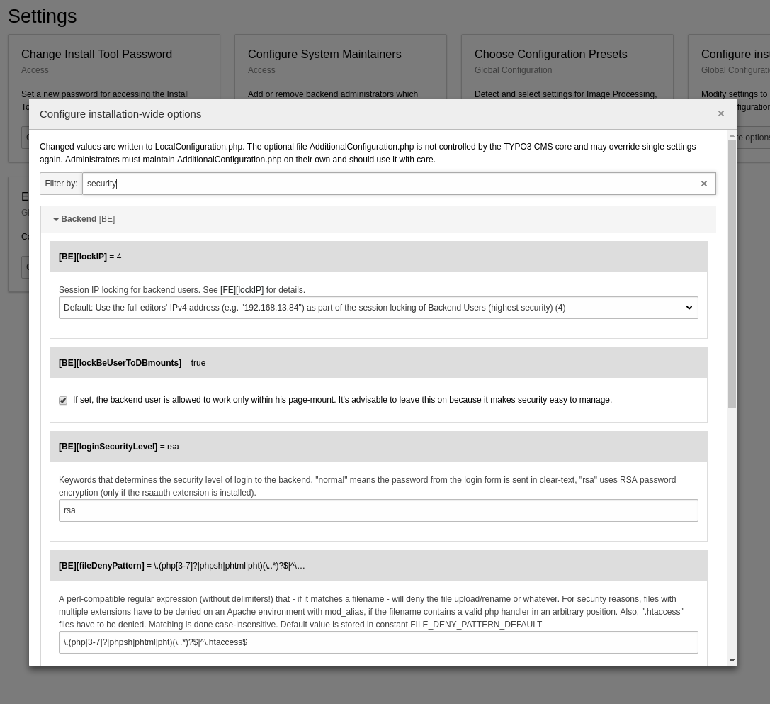 Configure installation-wide options in Install Tool with an active search