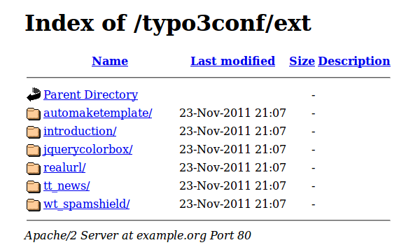 Screenshot of an example directory index
