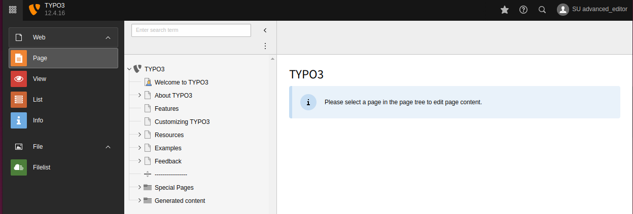 The backend view for the "advanced\_editor"