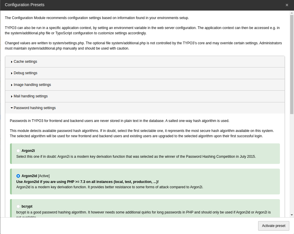 Argon2id active for frontend and backend users
