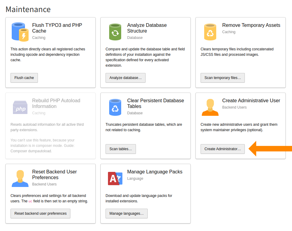 Button to create an administrator