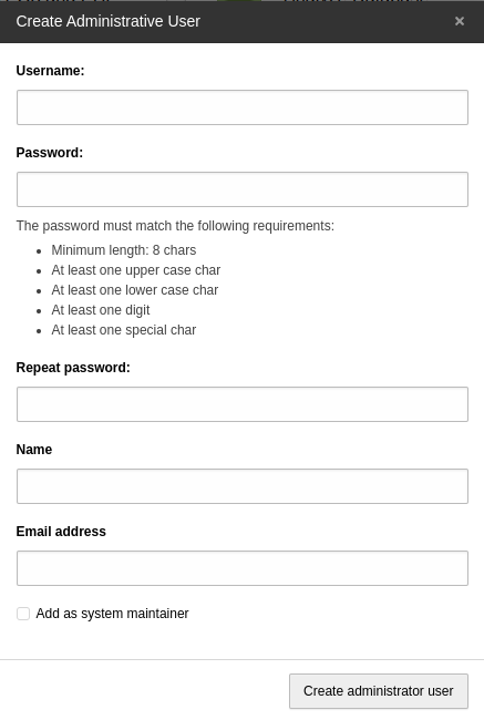 Form to create an administrator