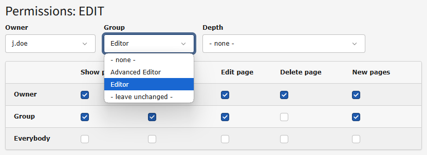 Changing a pages user group