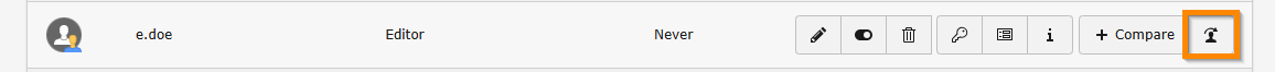 A backend user in the backend user module with their action buttons.