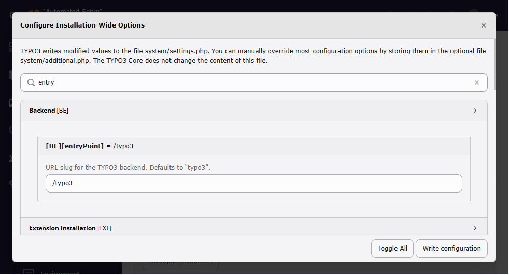 Configure the entry point via GUI