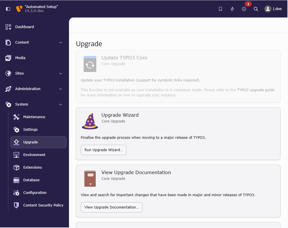System > Upgrade, Overview