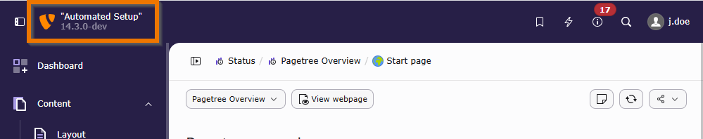 The top bar of a TYPO3 backend showing the current version being used.