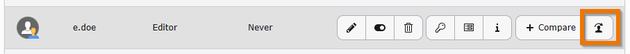 A backend user in the backend user module with their action buttons.