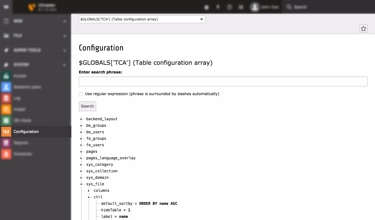 The Configuration module in Admin Tools