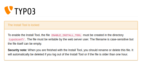 Screen to enable the Install Tool