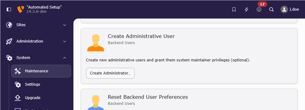 Button to create an administrator