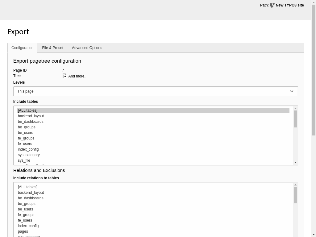 Select the tables to be exported